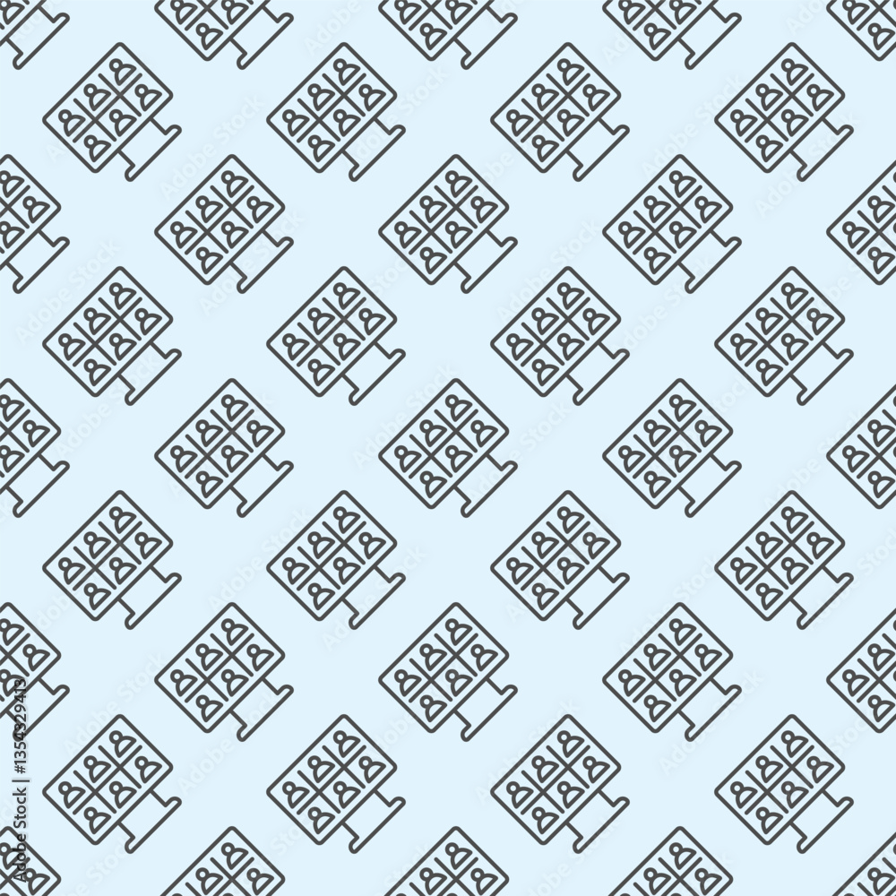 Poster monitor screen with team conference line seamless pattern, remote work theme. vector graphics. displ