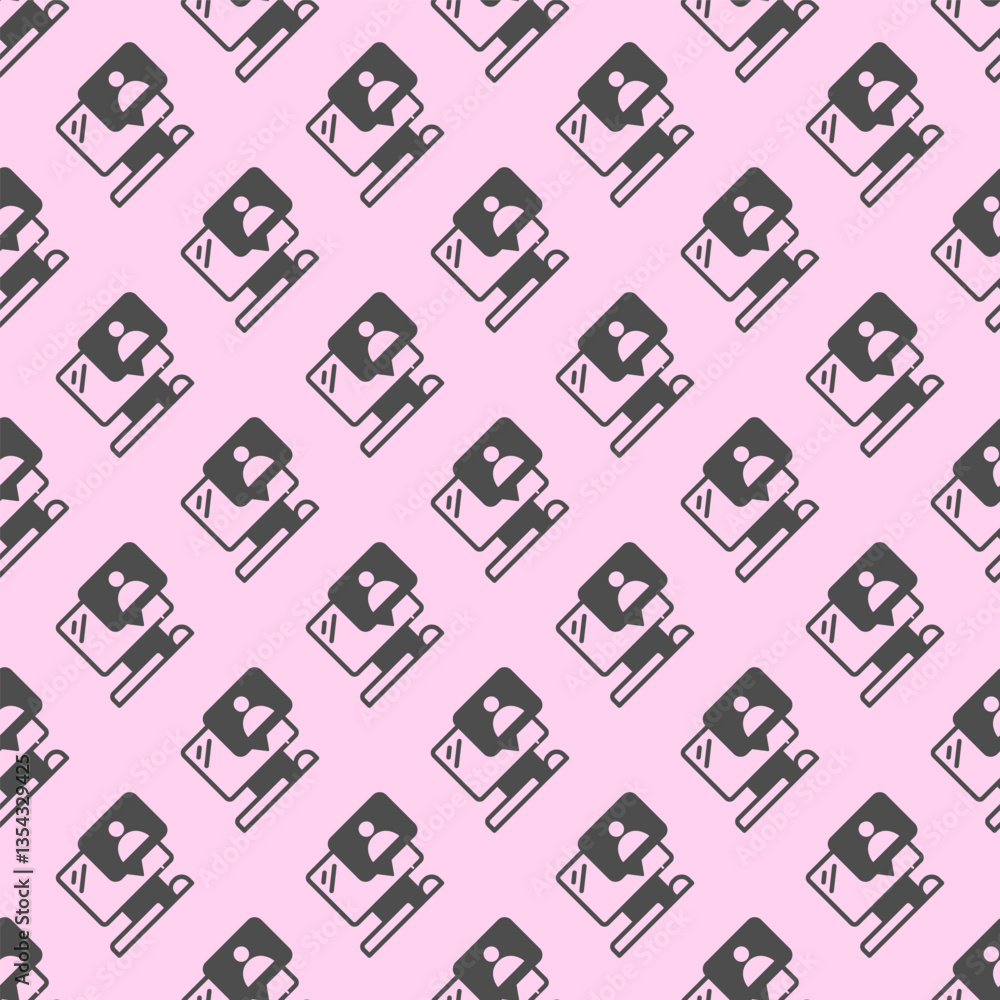 Poster computer with user message solid seamless pattern, remote work theme. vector graphics. monitor, disp