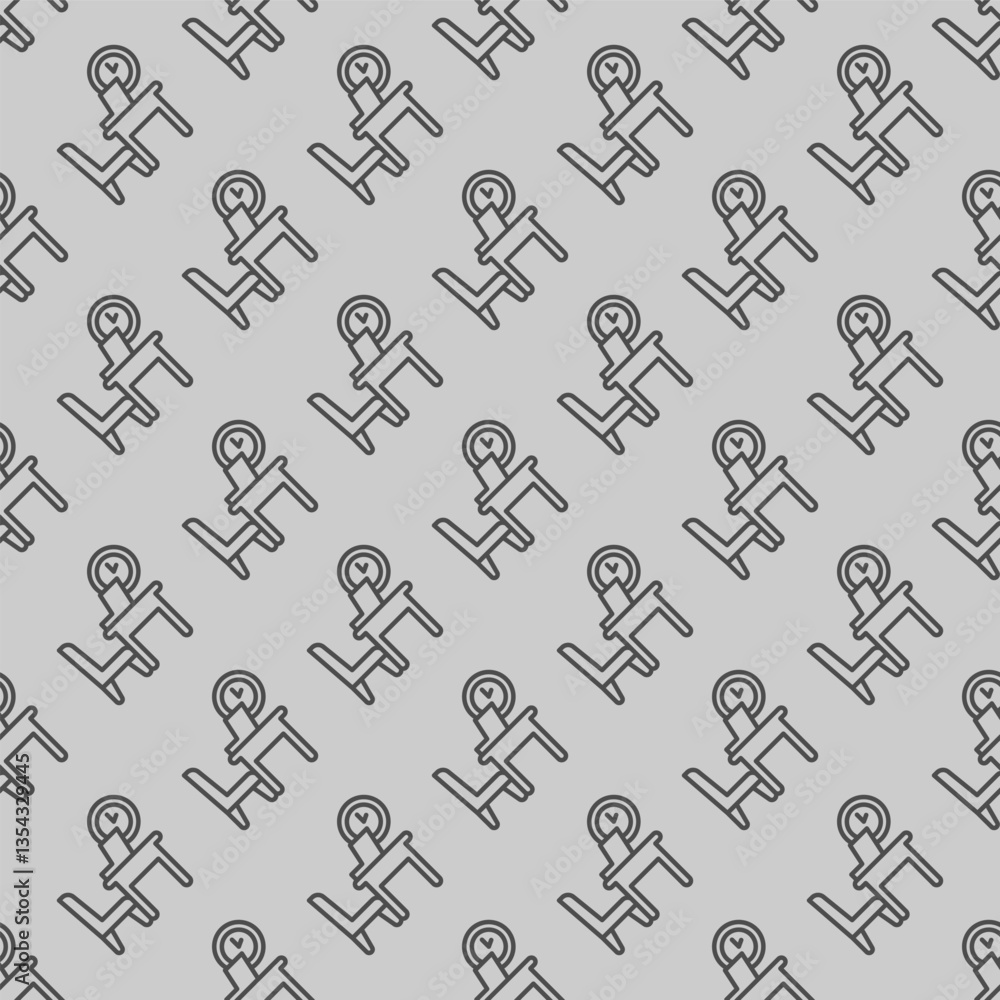 Poster table with chair and laptop line seamless pattern, remote work theme. vector graphics. personal work