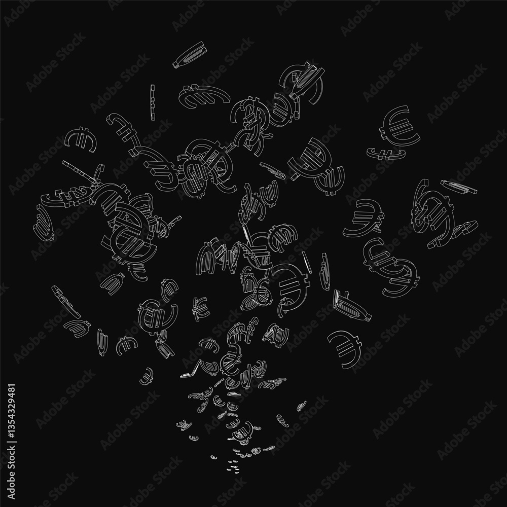Poster a black and white image of a bunch of random shapes and letters. the shapes and letters are scattere