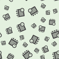 Calendar and clock solid seamless pattern, remote work theme. Vector graphics. Appointment, task schedule sign background, filled with glyphs icon.