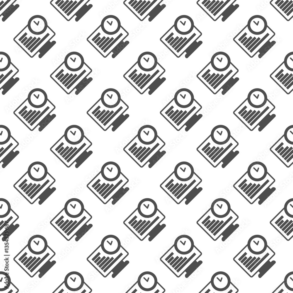 Poster monitor screen with chart and clock solid seamless pattern, remote work theme. vector graphics. mark