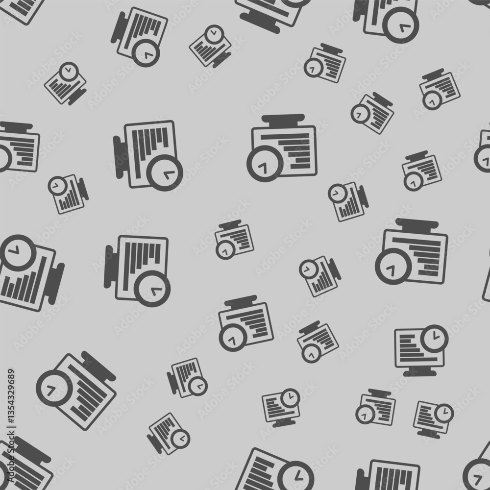 Poster monitor screen with chart and clock solid seamless pattern, remote work theme. vector graphics. mark
