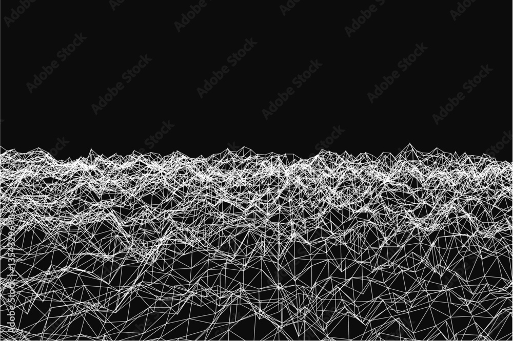 Poster a black and white image of a sea of lines. the lines are all different sizes and are scattered throu