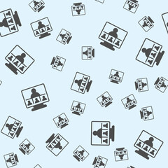 Monitor screen and user conference solid seamless pattern, remote work theme. Vector graphics. Display with online team, call sign background, filled with glyphs icon.