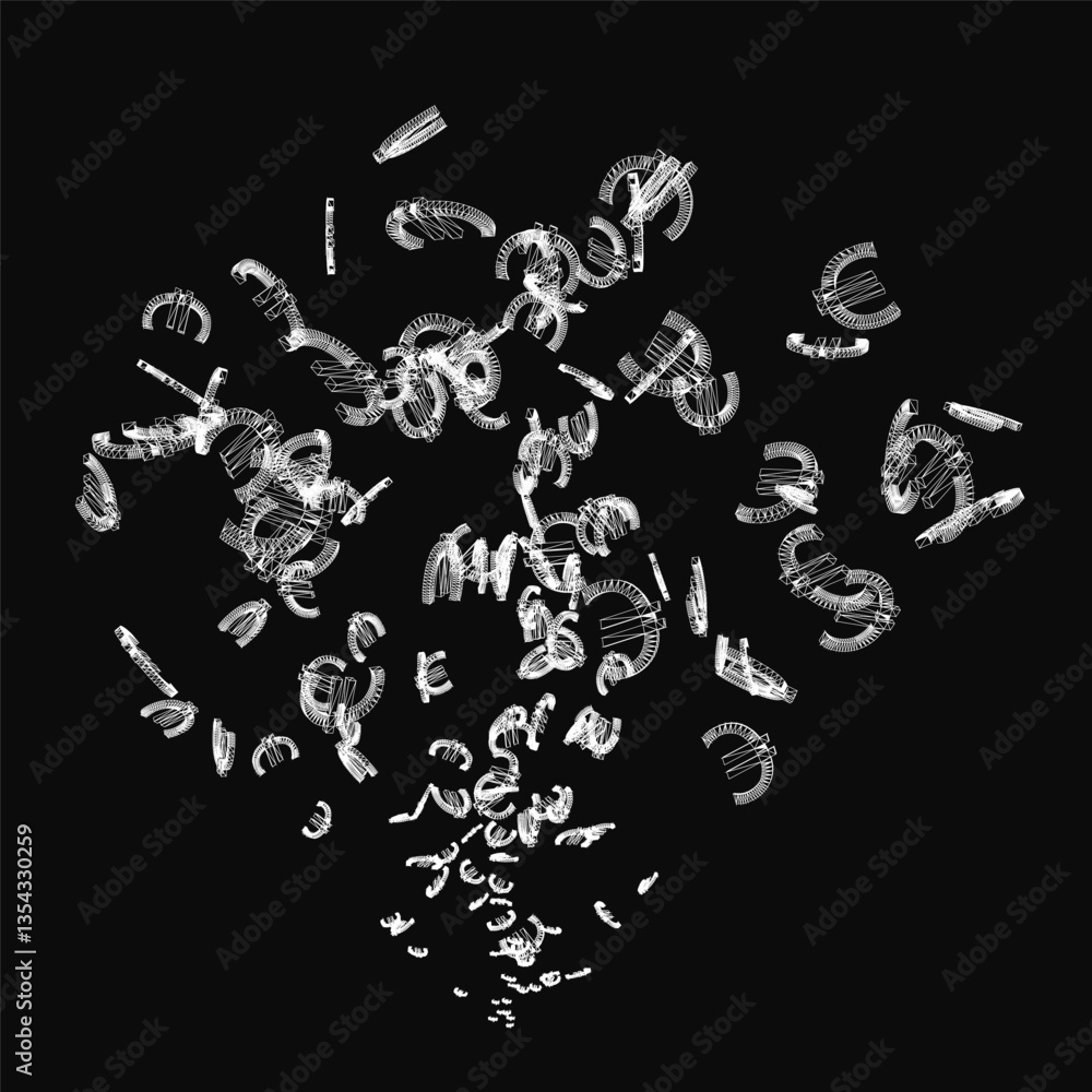 Poster a black and white image of a heart made of letters. the letters are scattered all over the image, cr