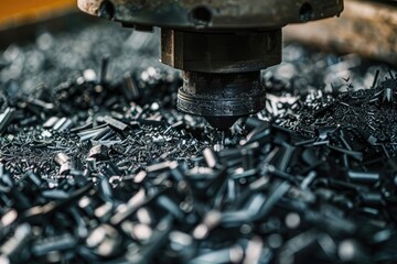 Banner Macro Photo of Iron Metal Shavings After Cnc Drilling Lathe Machine, Industrial Background