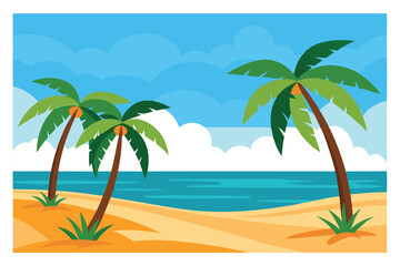 Obraz premium A simple and clear name for the image could be: Tropical beach with palm trees and ocean view