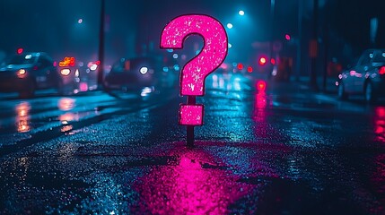 Neon Question Mark City Night Reflection