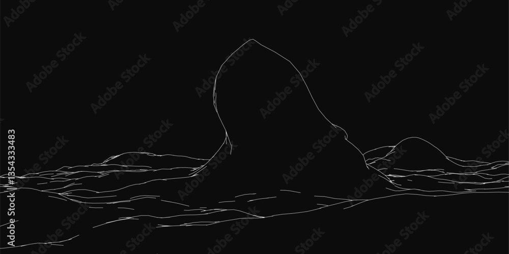 Aufkleber a black and white image of a large rock in the ocean. the rock is surrounded by water and he is the 