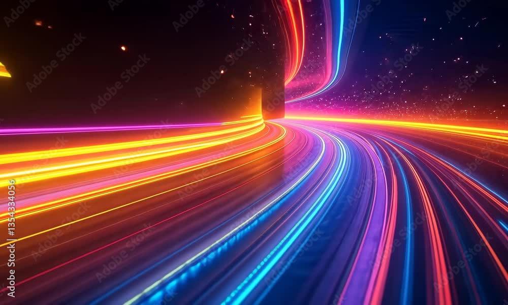 Poster dynamic light streaks racing through a neon tunnel: a visual journey of speed and light