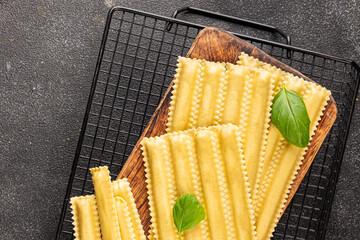 Parpadelle stuffing mushrooms pasta dish vegetables fresh delicious gourmet food background on...