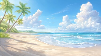 Serene Beach and Cloudy Sky