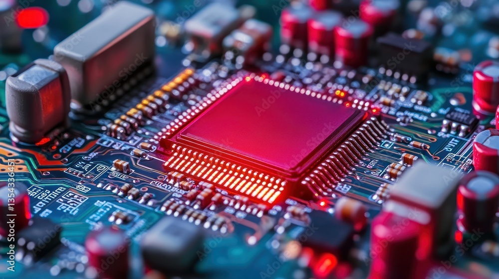 Poster close-up of electronic circuit board with central processor