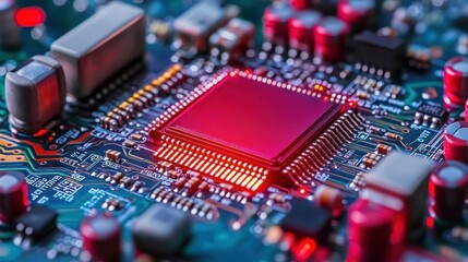 Close-up of electronic circuit board with central processor