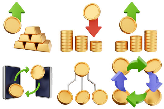 3d trading money transaction finance currency icon set bundle illustration