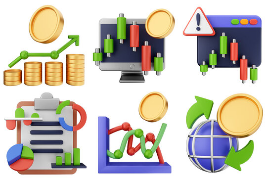 3d trading money transaction finance currency icon set bundle illustration