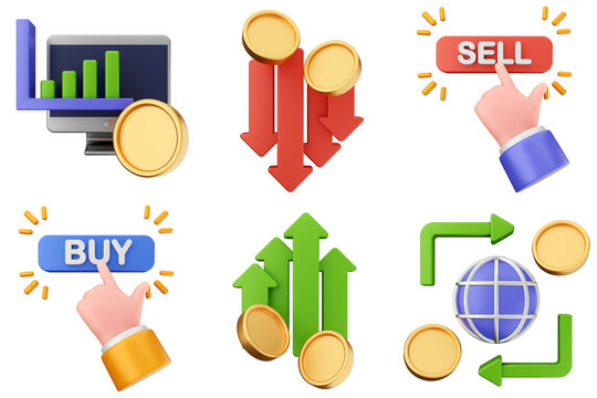 3d trading money transaction finance currency icon set bundle illustration