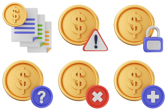 3d trading money transaction finance currency icon set bundle illustration