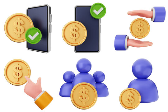 3d trading money transaction finance currency icon set bundle illustration