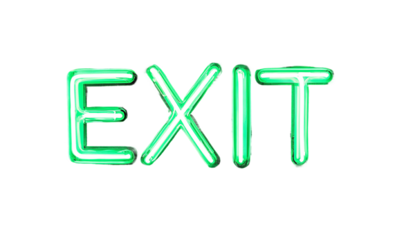 Neon illuminated sign EXIT in bright colors on a transparent background for nightlife, urban design and signage concepts