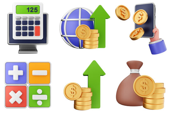 3d trading money transaction finance currency icon set bundle illustration