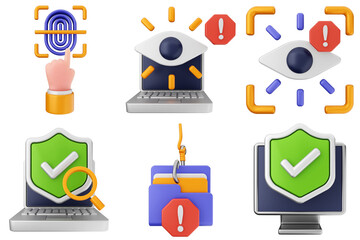 3d cyber security protection shield icon set bundle