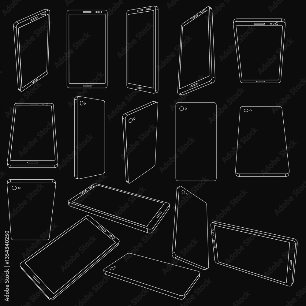Aufkleber a series of phone images are shown in black and white. the images are all different sizes and angles