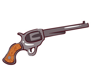 Old revolver of cowboy. Pistol of gangster and criminal, sheriffs colt, vintage military handgun. Wild west weapon, Western ammunition mascot, revolver cartoon vector illustration
