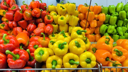 Colorful sweet (bell) pepper in supermarket.