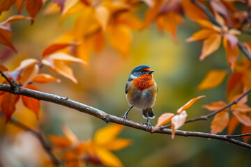 Colorful Songbird with Distinct Markings Perched on a Branch, Showcasing Its Vibrant Plumage in a Serene Natural Setting, Vibrant Wallpaper