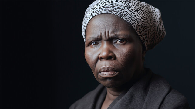 AI-generated facial reconstruction of Harriet Tubman, legendary activist and poet, based on iconic black-and-white imagery.  