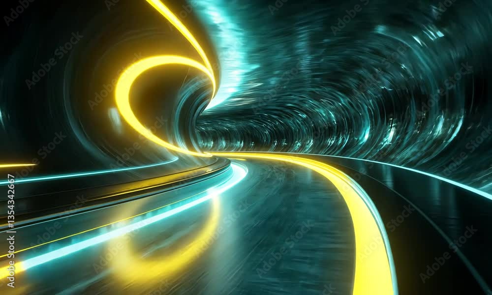 Poster dynamic light trail inside abstract tunnel for futuristic technology background concept