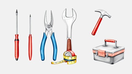 Hand drawn Tools Hardware DIY Repair Kit Equipment Instruments Work Illustration