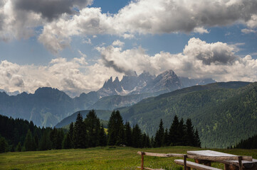 nature sceneries along the trail to Fuciade Refuge, San Pellegrino Pass, Moena, Dolomites, Italy