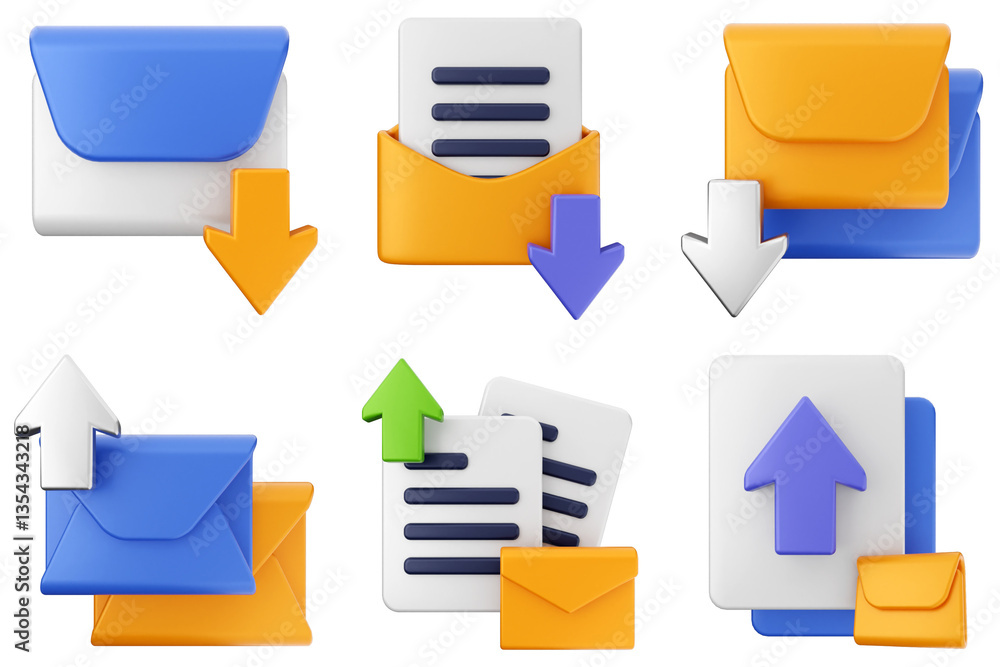 Poster 3d mail email message icon set bundle