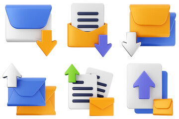 3d mail email message icon set bundle
