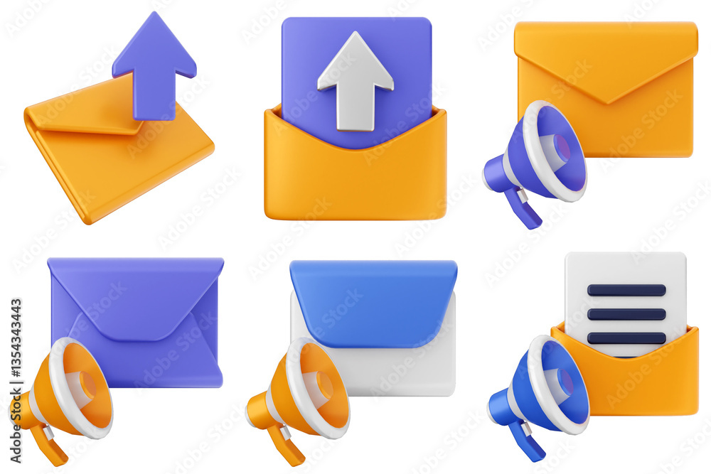 Poster 3d mail email message icon set bundle