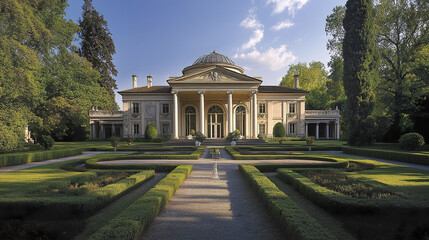 classical Palladian style house with towering Ionic columns