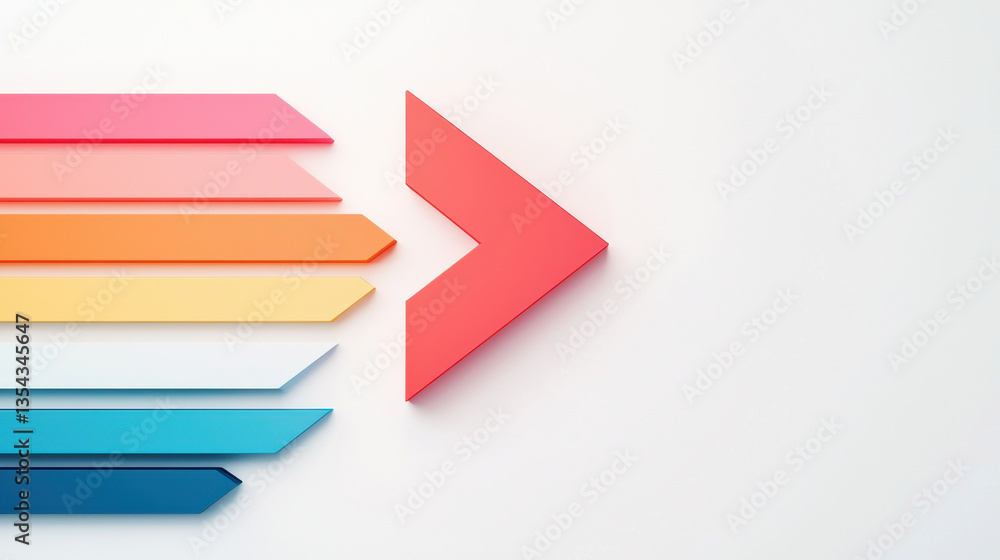 Poster colorful arrows pointing forward on a minimalist background, symbolizing progress. isolated on white