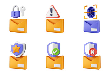 3d internet security protection icon set bundle