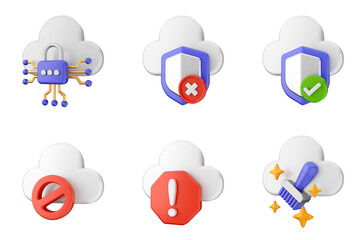 3d internet security protection icon set bundle