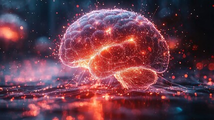Obraz premium Glowing digital brain, neural network, artificial intelligence concept.