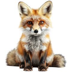 realistic fox with vibrant orange fur and expressive eyes sits calmly, showcasing its natural beauty and charm