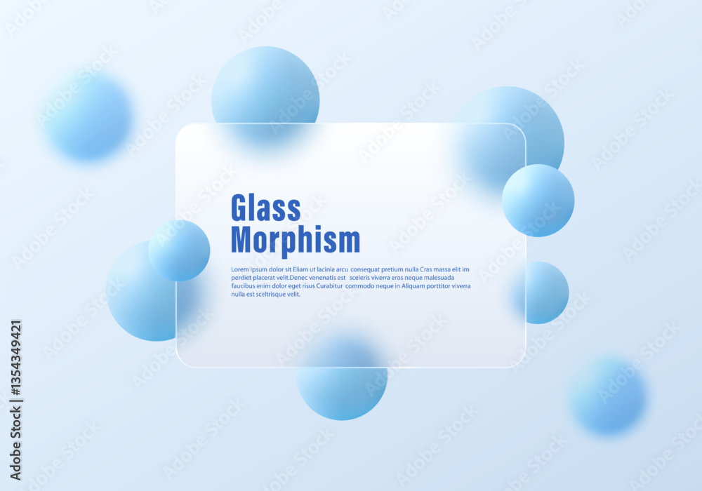 Wall mural subscription login form in glass morphism style. panel with imitation of glass and sphere.