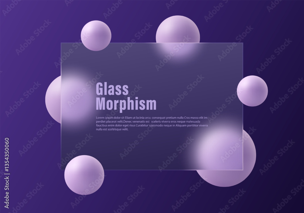 Poster website landing page template in glass morphism style. presentation screen with glass overlay effect