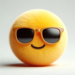 3d fluffy yellow emoji wearing sunglasses, white background