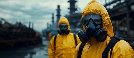 Man in protective clothing. Illustration on the theme of danger and infection.