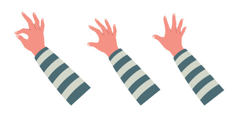 Children hands point, scroll down or up on smartphone or tablet flat vector for study, surf internet, working illustration isolated on white background. Hand using smartphone or touchpad with sleeve