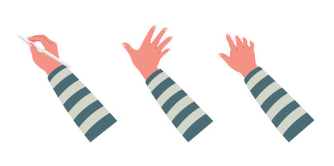 Children hands using smartphone or tablet flat vector for study, surf internet, business illustration isolated on white background. Hand using smartphone or touchpad with sleeve